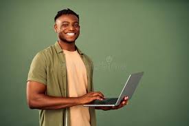 freelancer with laptop smiling after getting client form a Freelancing platform 